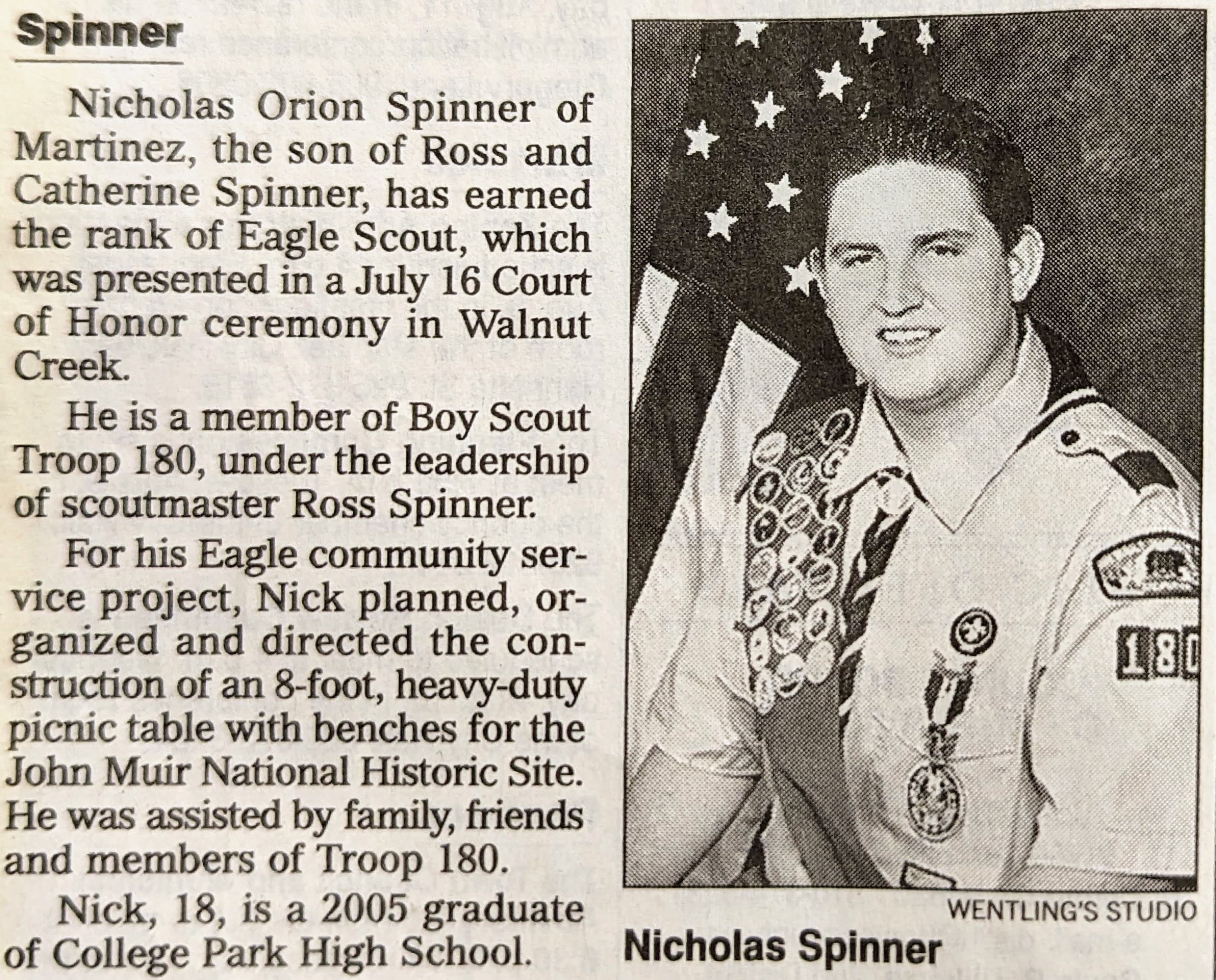 Nick Spinner Eagle Scout Announcement
